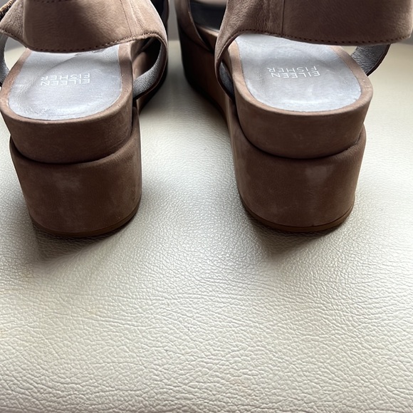 EILEEN FISHER "JASPER NUBUCK" PLATFORM LEATHER SANDALS SIZE 9 - Picture 10 of 16